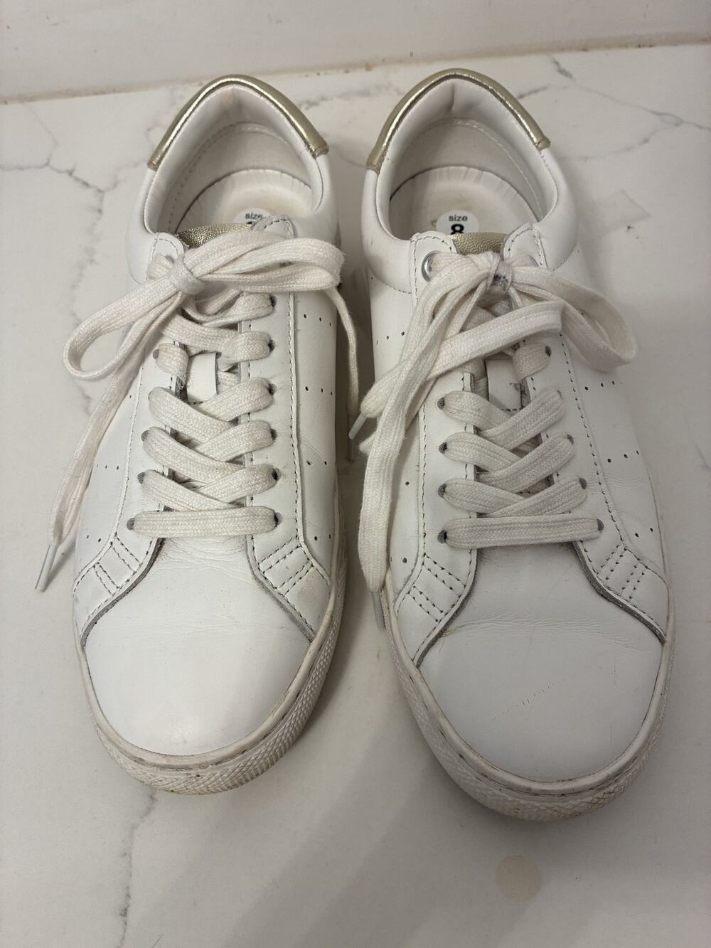 J. Crew Womens Sneakers "Saturdays" White Leather Shoes Silver Preppy Casual